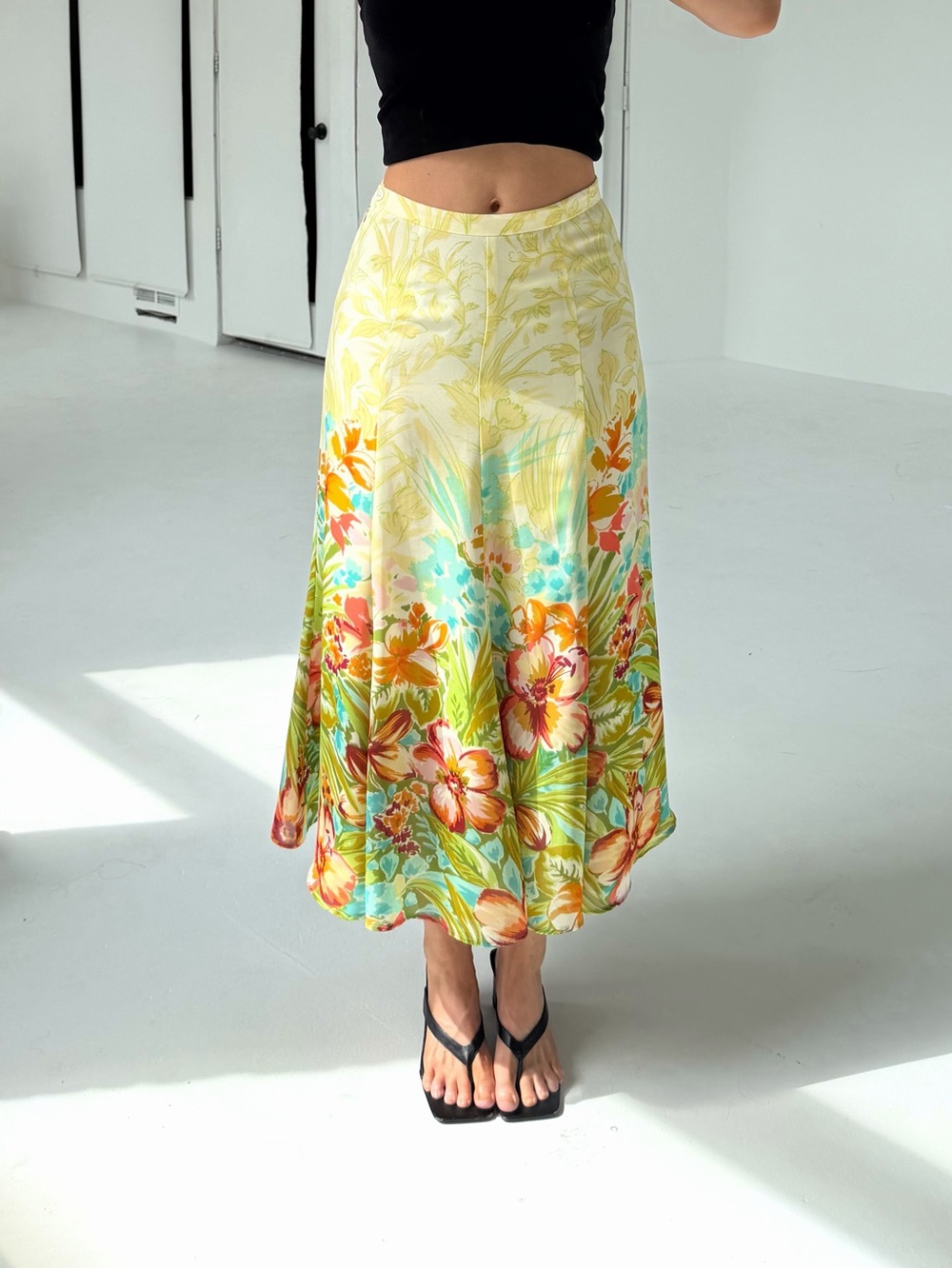 Flowy Yellow Floral Maxi Skirt